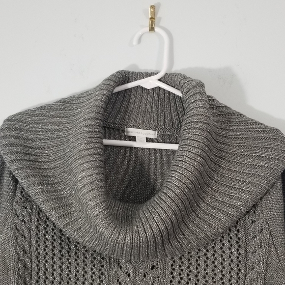 New York & Company Cowl Neck Knot Sweater. Sparkly Gray. Side Slits. Size M. - Picture 4 of 8